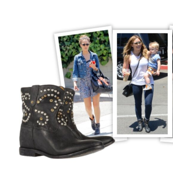 Isabel Marant Caleen Ankle Boots Distressed Leather Heeled Booties Black Size 38 - Picture 13 of 13